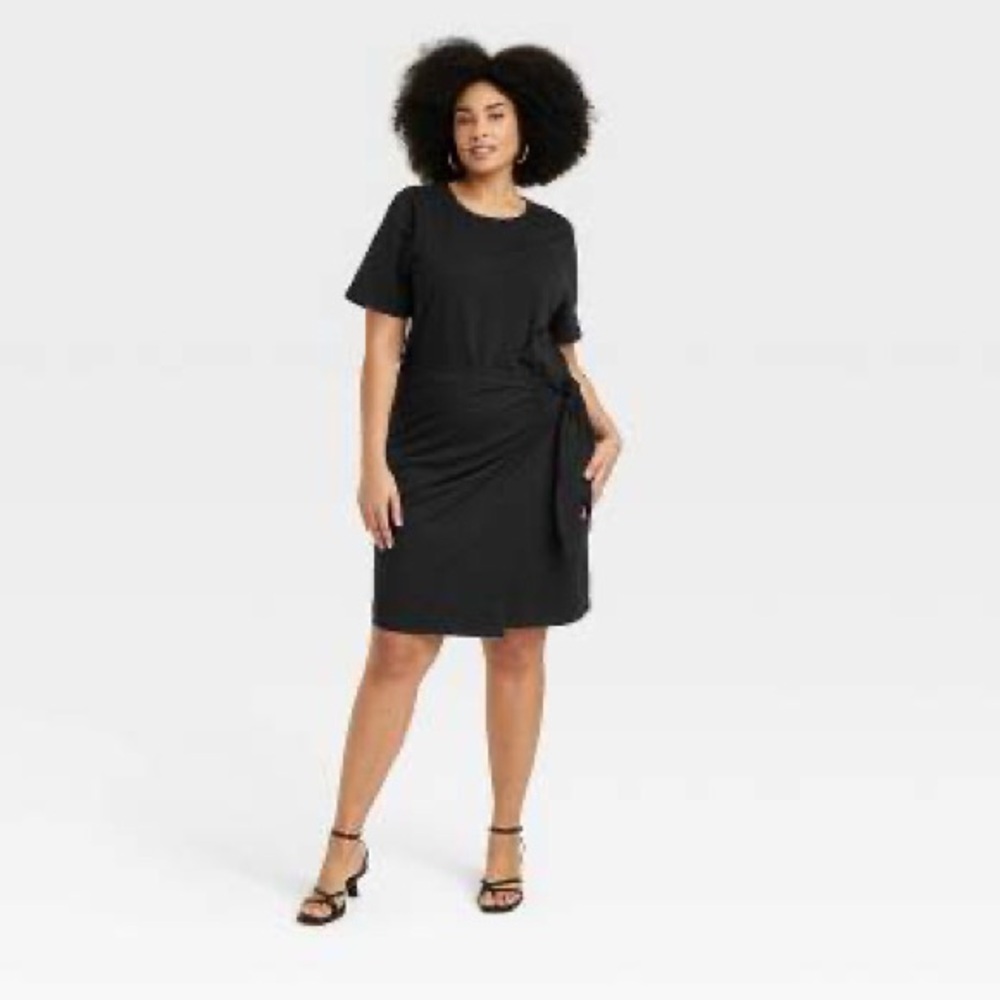 Ava and Viv Women's Short Sleeve Ruched t-shirt dress tied at Waist-XL